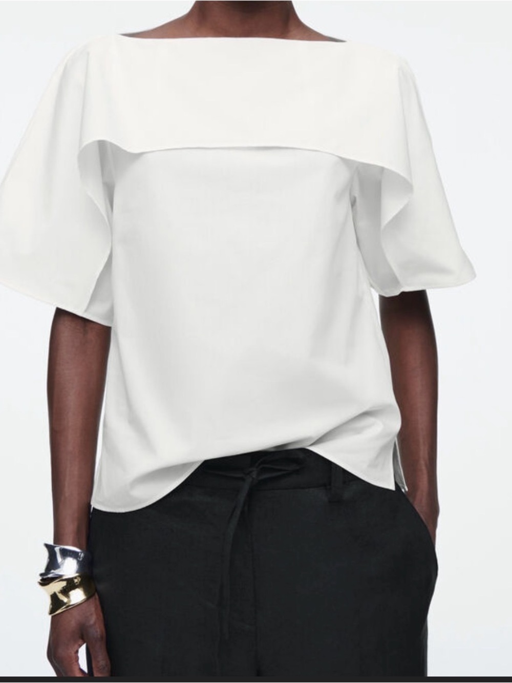 COS White Boatneck Ruffle-Sleeve Blouse